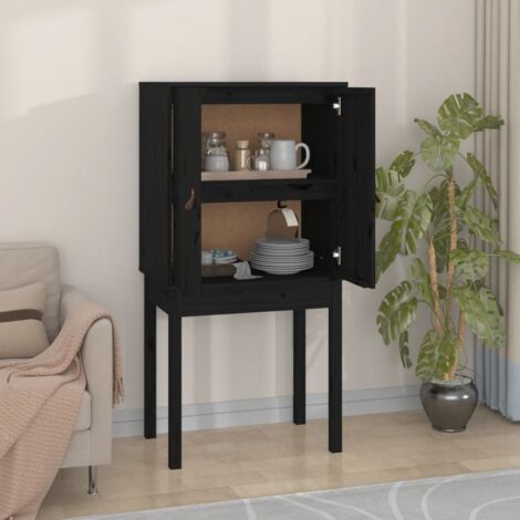 Vidaxl – Buffet haut noir 60x40x120 cm en bois massif de pin – 2 portes – rangement pratique pour magazines et appareils multimédia (1/5)