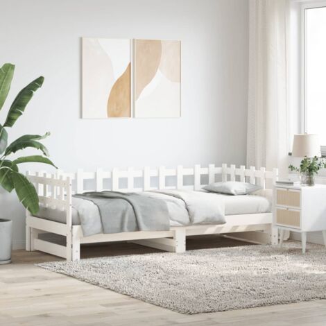Lit coulissant sans matelas blanc 2x(80x200) cm Bois massif vidaXL (1/5)