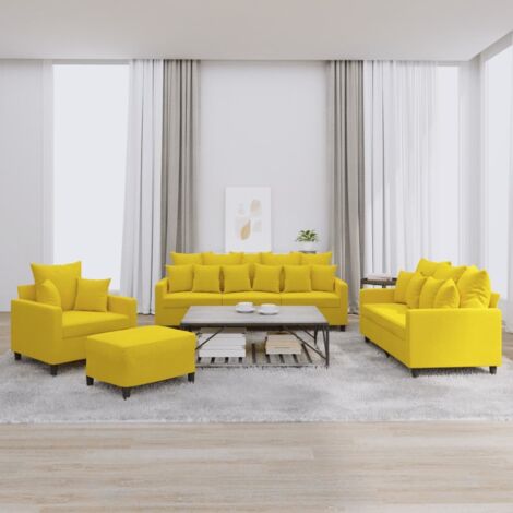 vidaXL Ensemble de canapés 4 pcs avec coussins Jaune Velours (1/5)