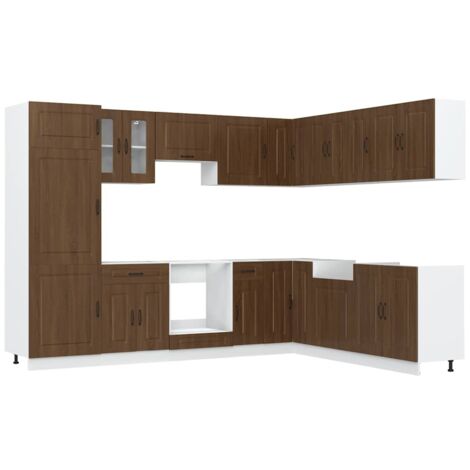 Vidaxl – Ensemble de 14 meubles de cuisine en bois d'ingénierie chêne brun – Espace de rangement optimisé – Pieds réglables – Facile d'entretien (1/5)