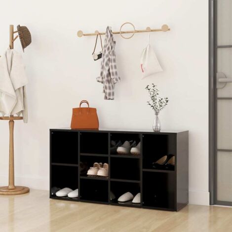 Vidaxl – Banc d'entrée noir 103x30x55 cm – Bois d'ingénierie – 10 étagères pour rangement chaussures – Dessus robuste pour objets décoratifs (1/8)
