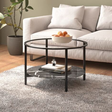 Table à thé Noir et marbre noir 70 cm Verre trempé vidaXL (1/6)