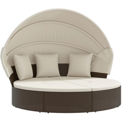 Vidaxl – Lit de repos d'extérieur avec auvent – Résine tressée – Coussins épais – Cadre en acier – Dimensions 178 x 143 cm – Capacité 110 kg par siège