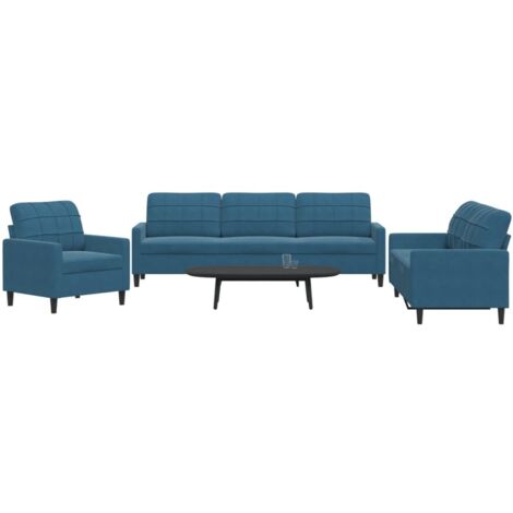 vidaXL Ensemble de canapés 3 pcs avec coussins Bleu Velours (1/5)