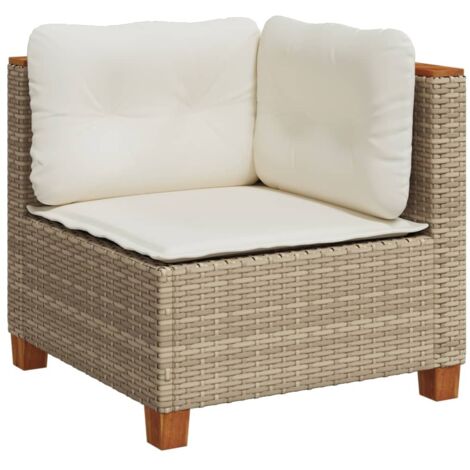 Vidaxl – Canapé d'angle de jardin 4 places en résine tressée beige – Coussins épais en polyester – Dimensions 63,5 x 63,5 x 62 cm