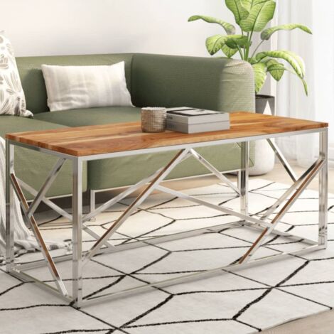 Table basse argenté acier inoxydable et bois massif d'acacia vidaXL