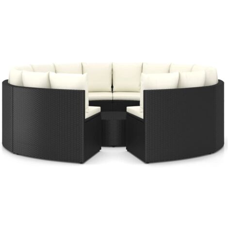 INLIFE Salon de jardin 9 pcs avec coussins Résine tressée Noir