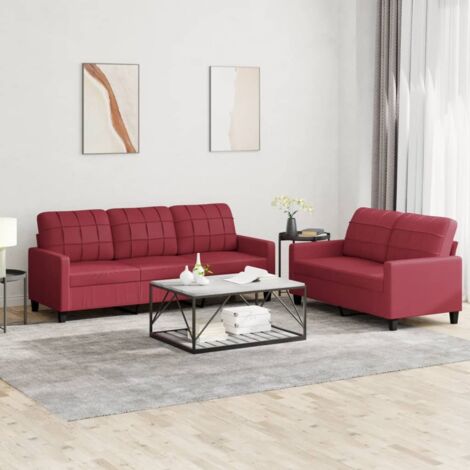 Ensemble de canapés 2 pcs et coussins Rouge bordeaux Similicuir vidaXL (1/6)