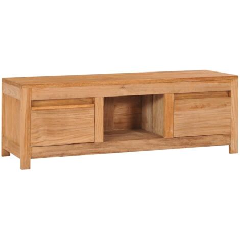 Vidaxl – Meuble TV en bois de teck massif 100x30x35 cm – 2 tiroirs et compartiment ouvert – Finition rustique pour salon moderne