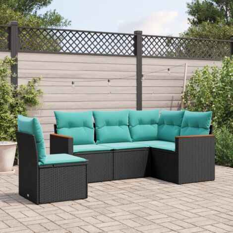 vidaXL Salon de jardin 5 pcs avec coussins noir résine tressée (1/5)