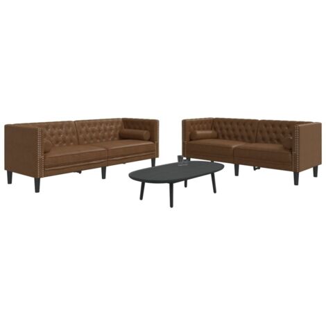 vidaXL Ensemble de canapé Chesterfield et traversins 2 pcs marron (1/5)