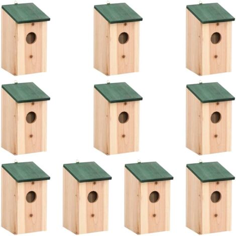 Vidaxl – Nichoirs en bois de sapin massif 10 pcs – Dimensions 12x12x22 cm – Crochet métal pour fixation facile – Abri sécurisé pour oiseaux