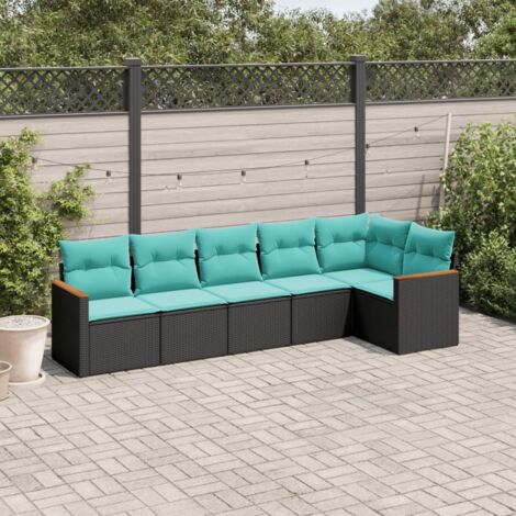 vidaXL Salon de jardin 6 pcs avec coussins noir résine tressée (1/5)