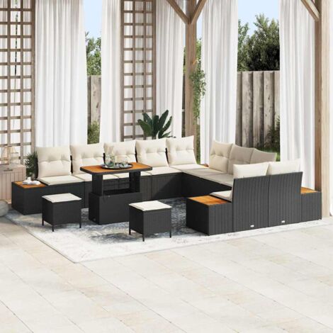 vidaXL Ensemble de canapé de jardin avec coussin Noir Poly rotin (1/5)