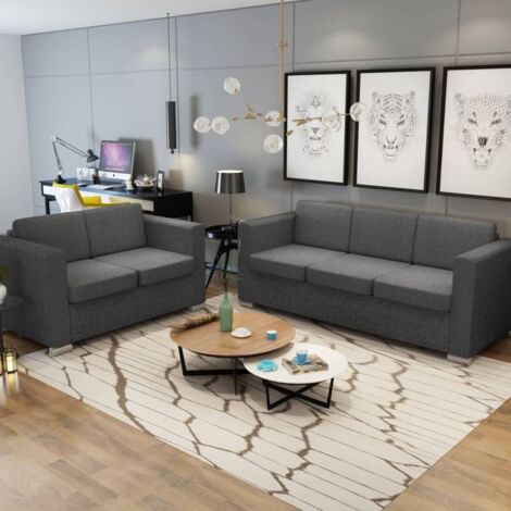 Vidaxl – Ensemble de canapés 2 pièces en tissu gris foncé – Cadre en bois robuste – Coussins épais pour confort – Dimensions 137x73x78 cm (1/5)