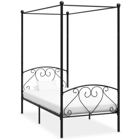 Cadre de lit à baldaquin sans matelas noir métal 90x200 cm vidaXL (1/5)