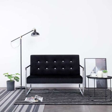 Canapé 2 places avec accoudoirs Noir Chrome et velours vidaXL (1/5)