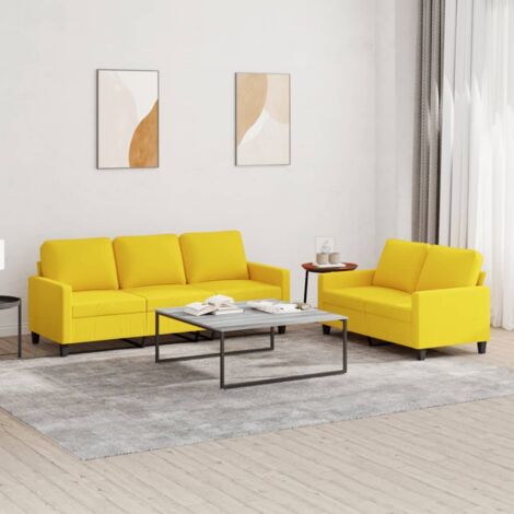 vidaXL Ensemble de canapés 2 pcs avec coussins Jaune clair Tissu (1/5)
