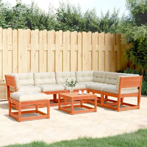 vidaXL Salon de jardin 7 pcs avec coussins cire marron bois pin massif (1/5)