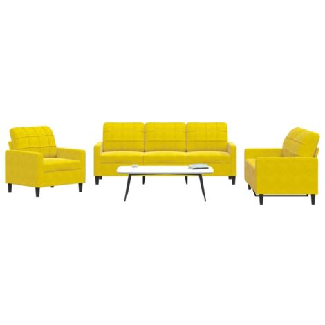 vidaXL Ensemble de canapés 3 pcs avec coussins Jaune Velours (1/5)