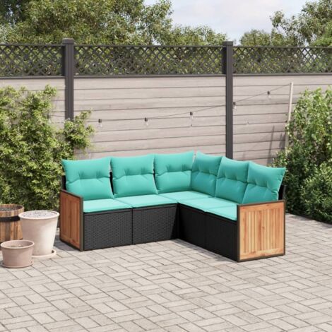 vidaXL Salon de jardin 5 pcs avec coussins noir résine tressée (1/5)