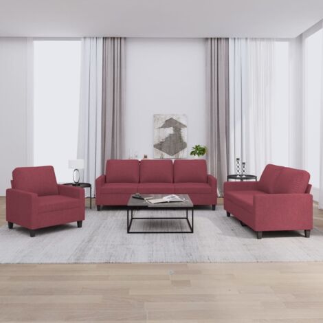 vidaXL Ensemble de canapés 3 pcs avec coussins Rouge bordeaux Tissu (1/5)