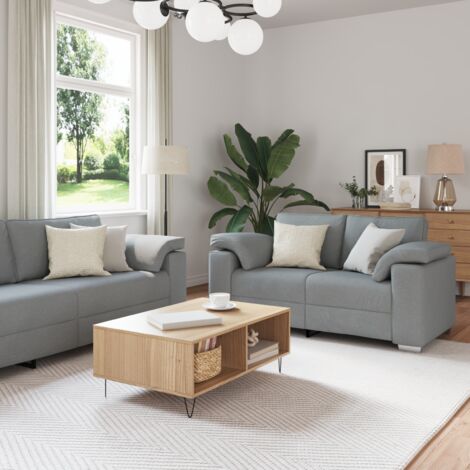Vidaxl – Canapé d'angle 3 places gris clair – Tissu en lin mélangé – Dimensions 219 x 77 x 82 cm – Résistant aux UV pour intérieur et extérieur (1/5)