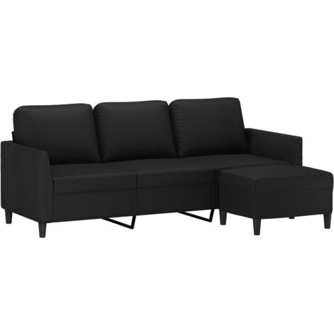 Vidaxl – Canapé droit 3 places 180 cm – Similicuir noir résistant aux taches – Repose-pieds inclus – Coussins rembourrés pour confort optimal (1/5)