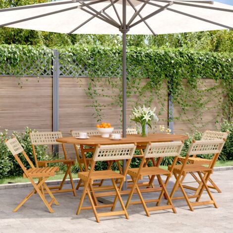 vidaXL Chaises de jardin pliantes lot de 8 beige rotin et bois massif (1/5)