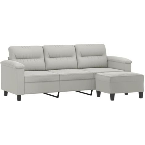 Vidaxl – Canapé droit 3 places avec repose-pieds – Tissu microfibre gris clair – Longueur 180 cm – Structure métal et contreplaqué – Confort optimal (1/5)