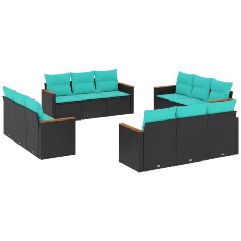 Salon de jardin avec coussins 12 pcs noir résine tressée vidaXL (1/5)