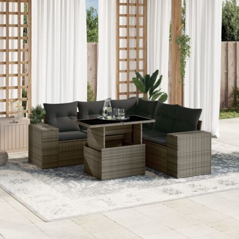 vidaXL Salon de jardin 6 pcs avec coussins gris résine tressée (1/5)