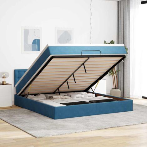 VidaXL Cadre de lit ottoman avec matelas bleu foncé 180x200 cm velours (1/5)