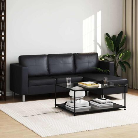 Vidaxl – Canapé d'angle 3 places en cuir synthétique noir – Large sièges confortables – Structure en bois avec pieds en fer chromé – Dimensions 188x122x77cm (1/5)