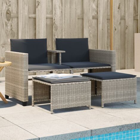 Canapé de jardin 2 places avec table tabourets gris clair rotin vidaXL (1/5)