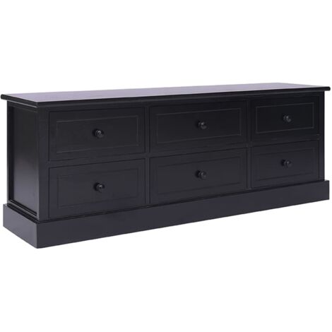 Vidaxl – Meuble TV noir 108x30x40 cm en bois de paulownia massif – 6 tiroirs fonctionnels – Capacité de charge 75 kg – Design épuré (1/6)