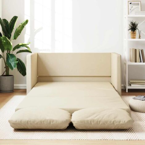 Vidaxl – Canapé-lit convertible 2 places crème – Dimensions 112x174x55 cm – Tissu polyester, structure métal – Confort optimal avec coussins épais