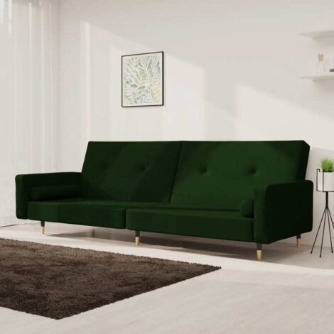 vidaXL Canapé-lit à 2 places avec deux oreillers Vert foncé Velours (1/5)