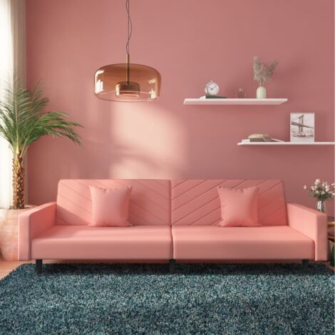 Canapé-lit à 2 places avec deux oreillers Rose Velours (1/5)