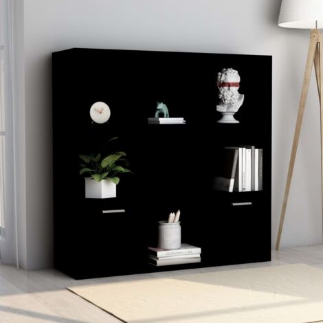 Vidaxl – Bibliothèque noire 98x30x98 cm – Armoire à livres en aggloméré avec 7 cubes ouverts et 2 portes – Rangement pratique et élégant (1/6)