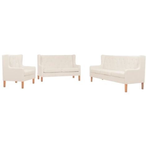 Vidaxl – Canapé droit 3 places en tissu polyester blanc crème – Cadre en bois massif – Dimensions 180x68x90 cm – Confort optimal pour salon (1/5)