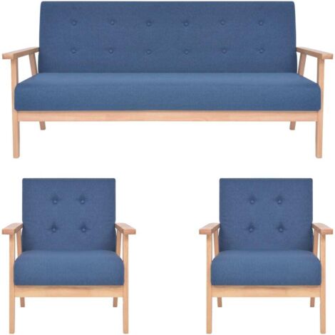 Ensemble de canapés 3 pcs Tissu Bleu vidaXL (1/5)