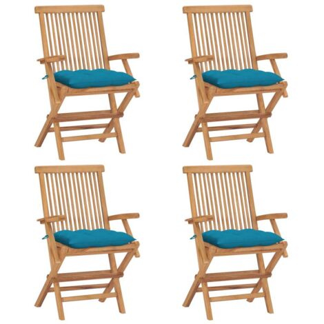 Chaises de jardin avec coussins bleu clair lot de 4 Teck massif vidaXL (1/5)