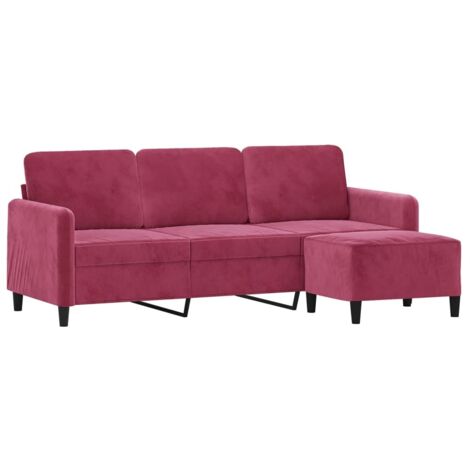 vidaXL Canapé à 3 places et repose-pieds Rouge bordeaux 180 cm Velours (1/5)
