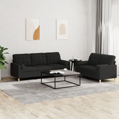 Ensemble de canapés 2 pcs avec coussins noir tissu vidaXL (1/5)