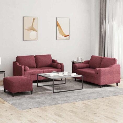 vidaXL Ensemble de canapés 3 pcs avec coussins rouge bordeaux tissu (1/5)