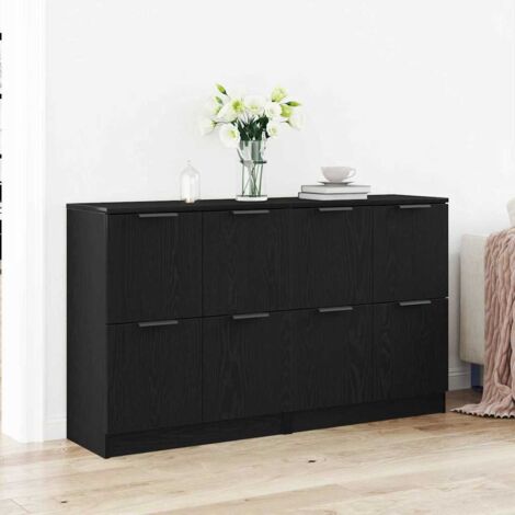 Vidaxl – Bahut en chêne noir 180 x 30 x 70 cm – Bois d'ingénierie – 8 portes – Finition mate pour salle à manger et salon