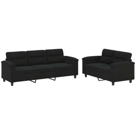 Ensemble de canapés 2 pcs avec coussins noir tissu microfibre vidaXL (1/5)