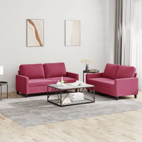 vidaXL Ensemble de canapés 2 pcs avec coussins Rouge bordeaux Velours (1/5)