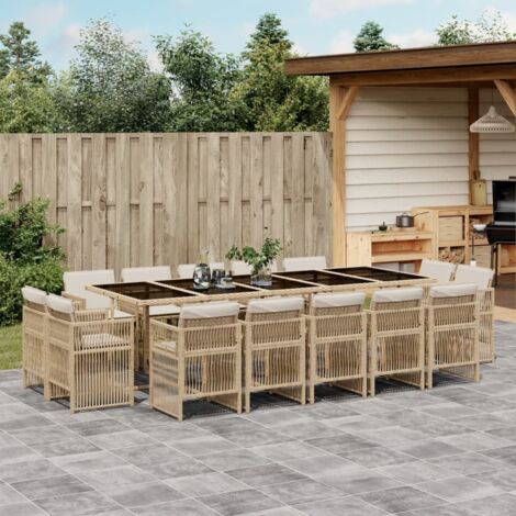 vidaXL Ensemble à manger de jardin et coussins 15 pcs beige